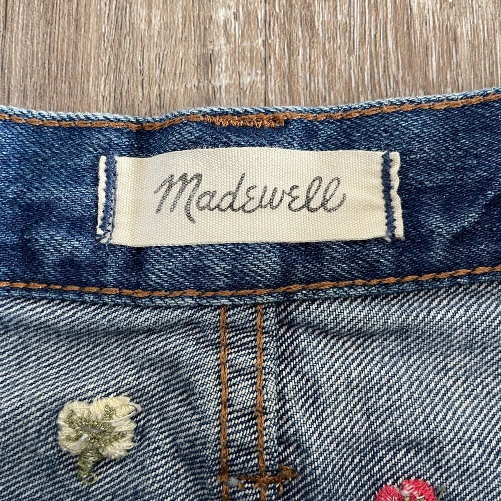 Madewell Rigid Denim A-Line Mini Skirt Floral Embroidered - Size: 27 - Picture 5 of 8